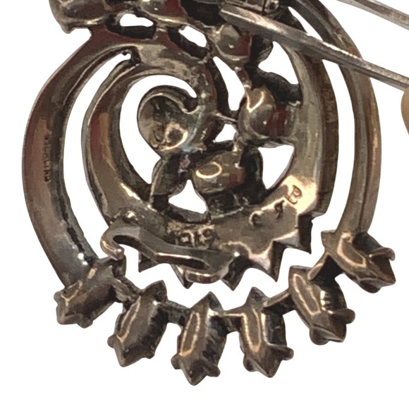 Eisenberg Antique Sterling Silver Swirl Rhinestone Brooch - Fur Pin - Picture 7 of 8